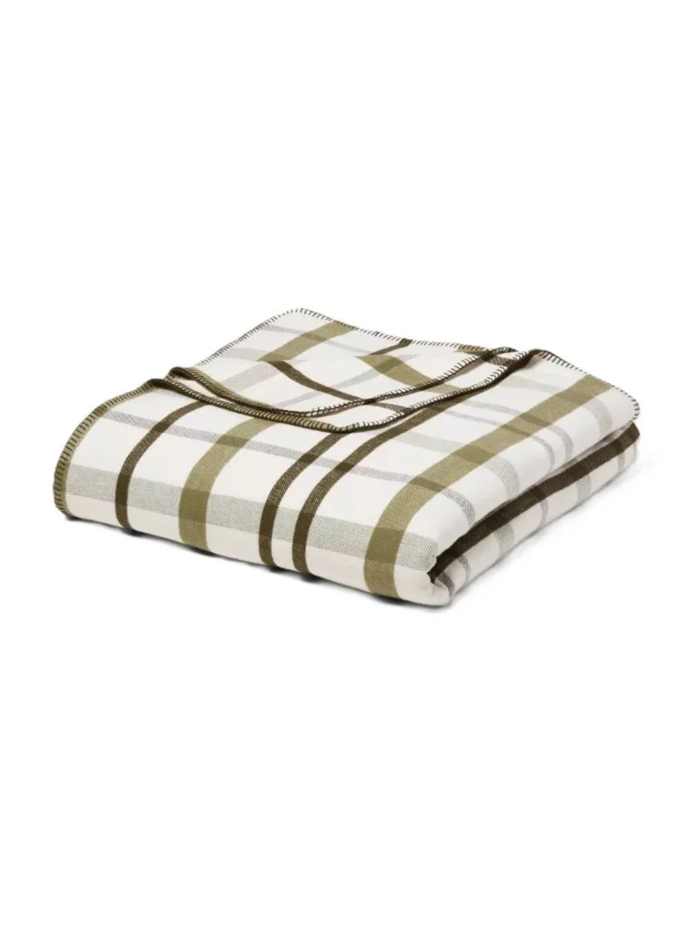 Queen Brushed Cotton Blanket Threshold Green Plaid Twill Hemstitching OOS